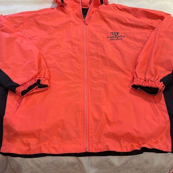 COPY - Rain Jacket Windbreaker Annapolis Lined Mesh Sailing Orange and Navy XL - Picture 2 of 14
